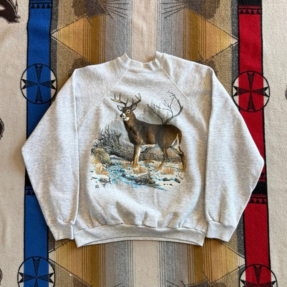 Vintage 90s Deer Outdoor Nature Crewneck Sweatshirt Size Small Animals Buck